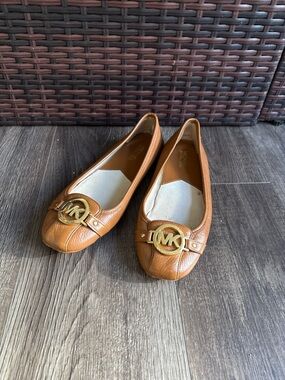 Michael Kors Cognac Leather MK Logo Ballet Flats